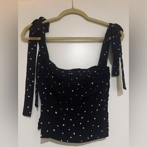 Black Smocked Tank Top with Tie Front